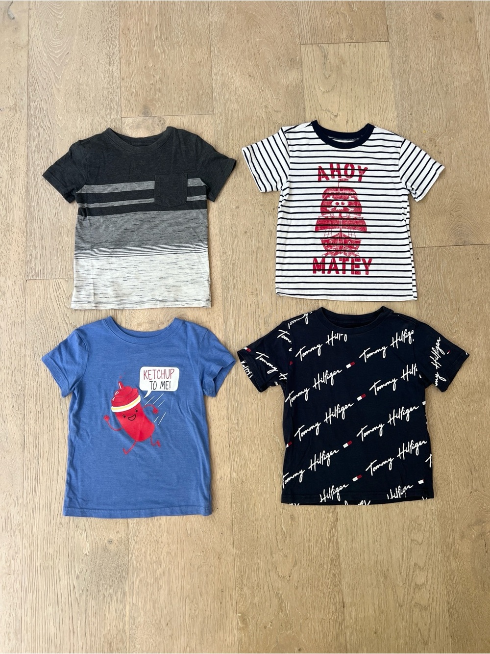 4T Short Sleeve Tee Bundle; including Tommy Hilfiger Navy Script Logo Kids Tee.